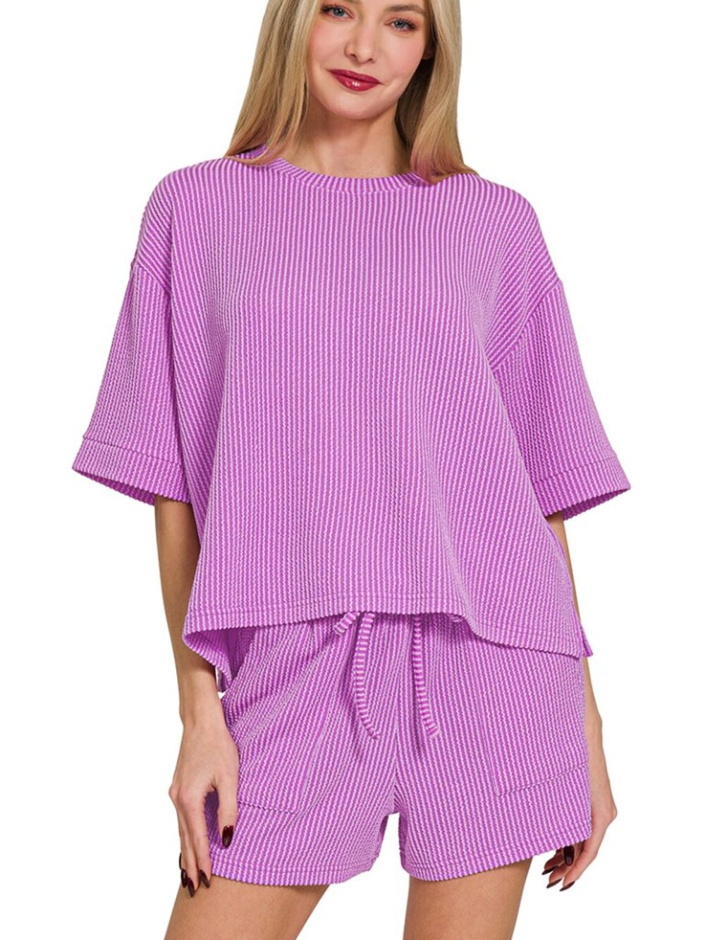 Raised rib short sleeve tee & short SET